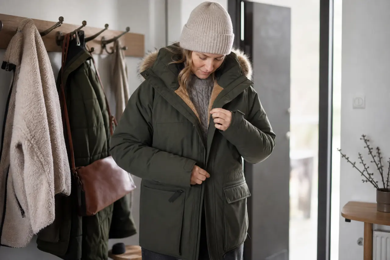 Anteckningar och vinterjacka som symboliserar Parkas.nu:s produktgranskning